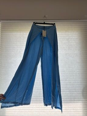 Elan Sky Blue Wide-Leg Sheer Overlay swimsuit pants